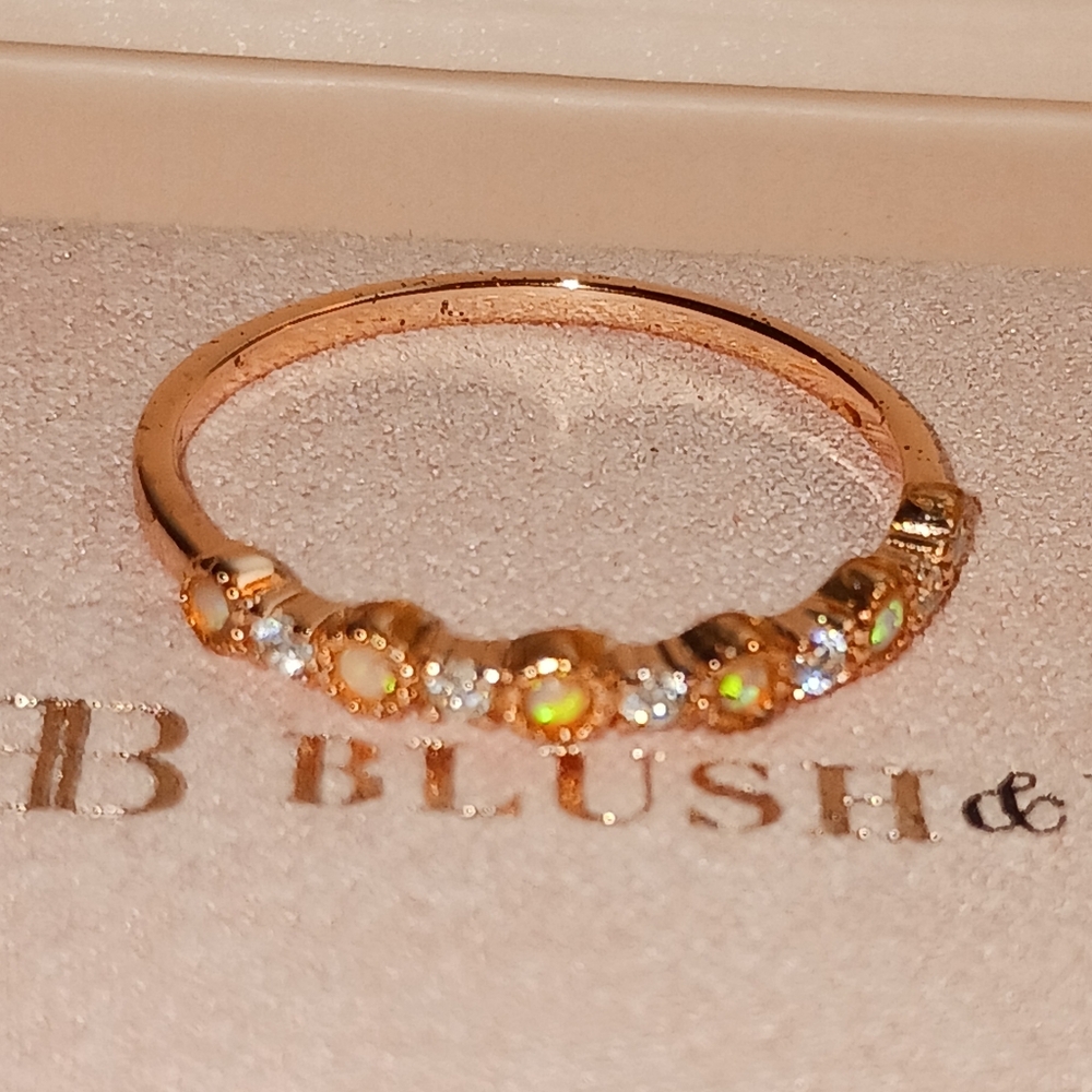 Blush & Bar Rose Gold Plate Sterling Debra Dots Opal Ring Sz 13 New Slight Flaw.